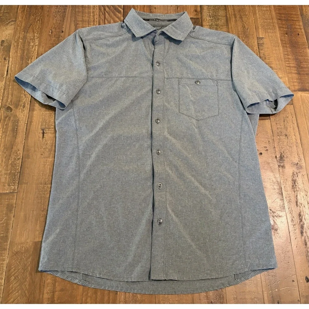 Kuhl Shirt Mens Medium Gray Short Sleeve Button Pocket Optimizr tapered wick upf - Picture 2 of 11